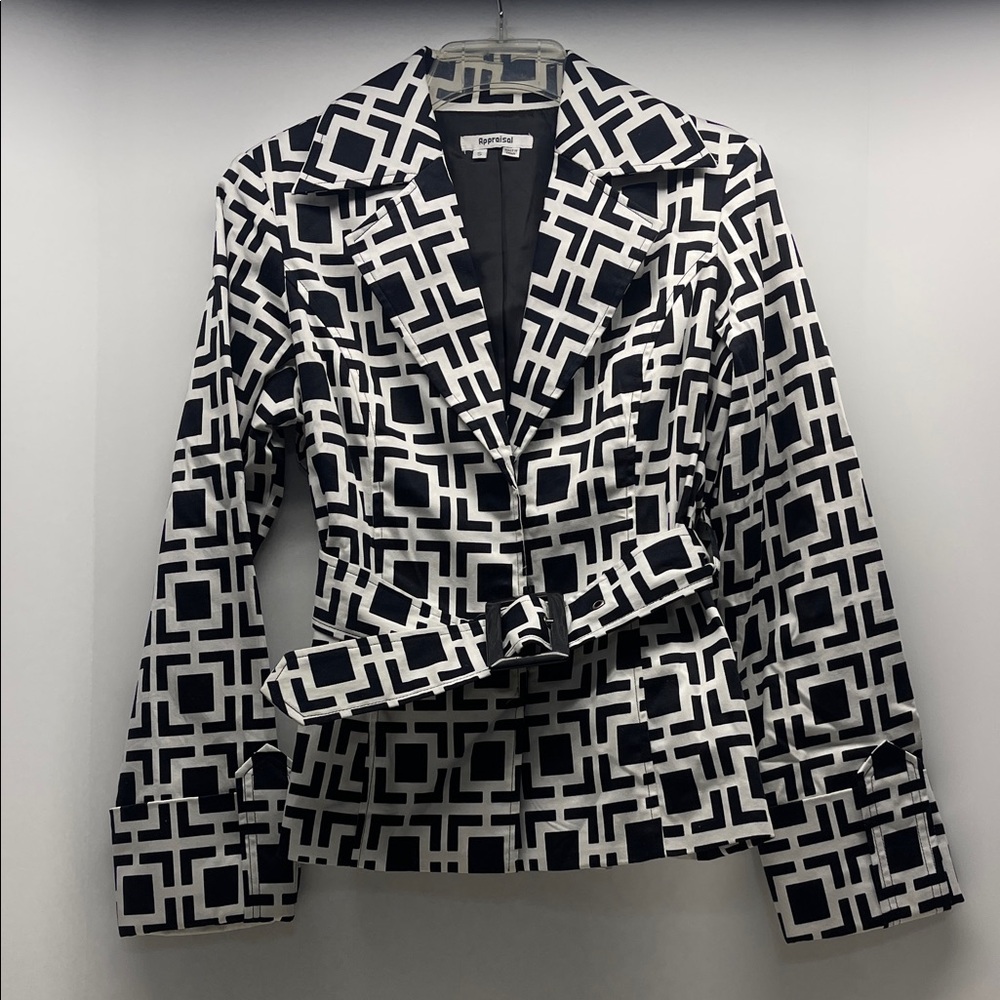 Geometric Black and White Blazer